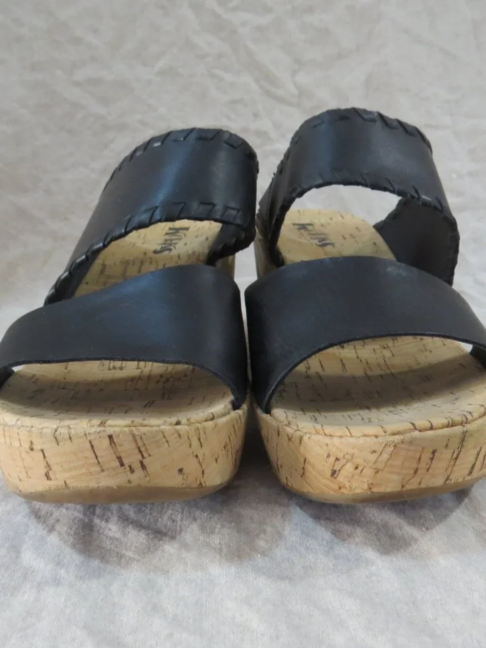 KORKS Kendri Sandals Black Leather SIZE 9 Whip Stitch Detail